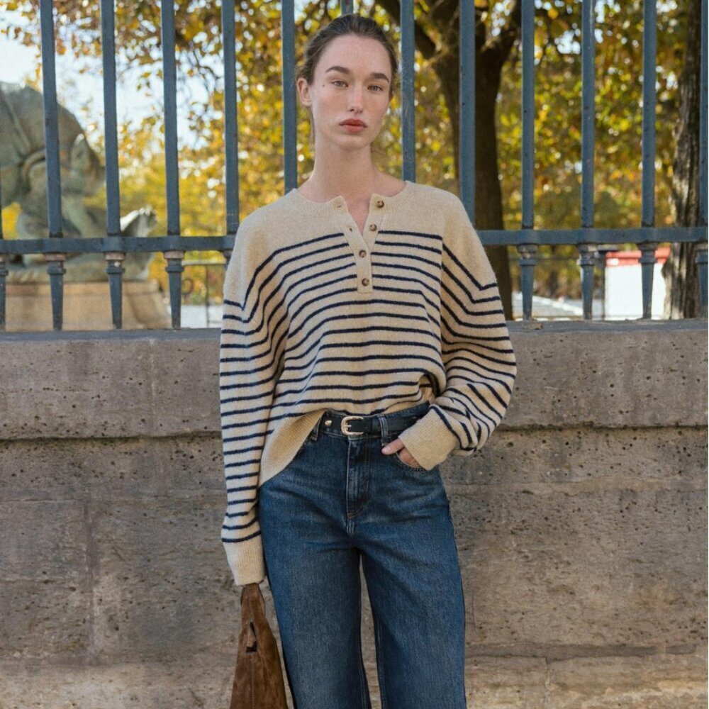 🖤 Zara Striped Knit Sweater – Size Large (Gently Used)